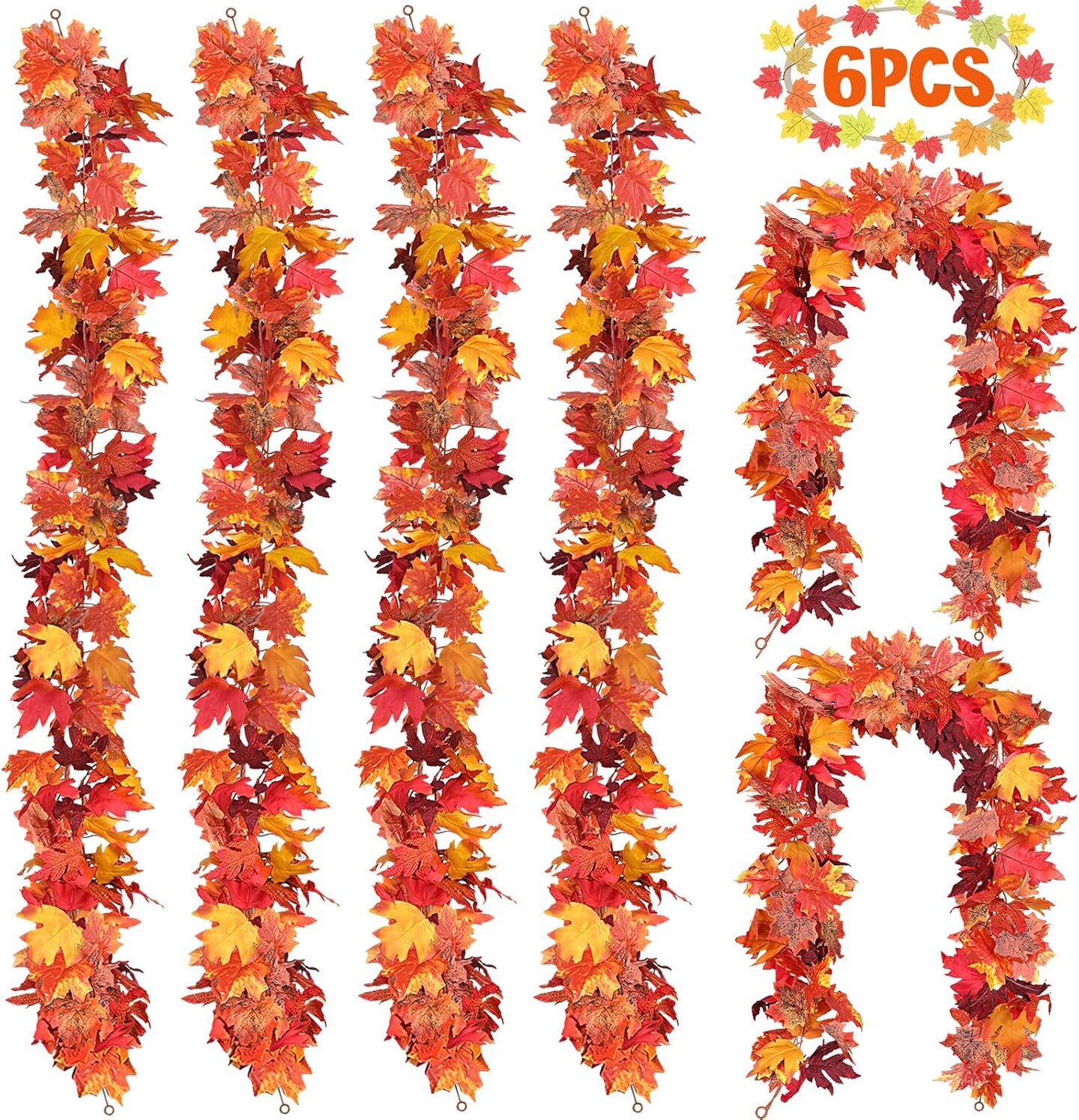 6 Pack Fall Decor for Home Fall Leaves Garland Thanksgiving Decorations(Red)v