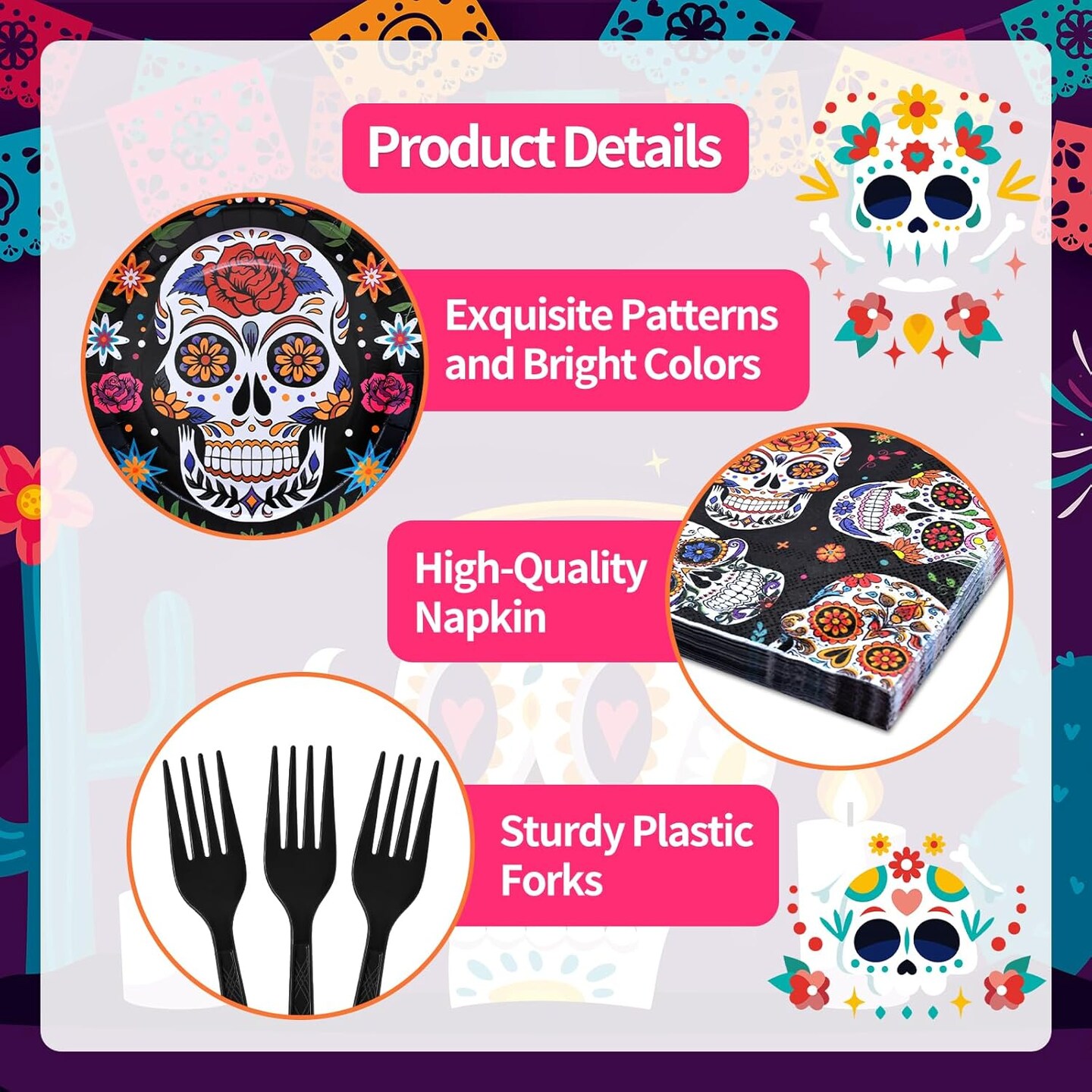 96 Pieces Day of the Dead Tableware Set(Multicolor)