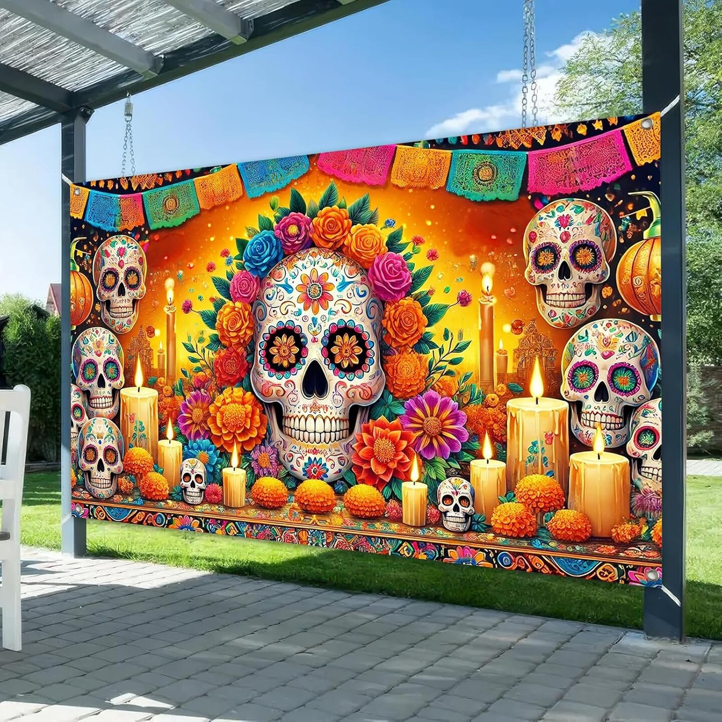 Day of the Dead Banner 71x43 Inch D&#xED;a de los Muertos(Day of the Dead Decor#0012)71&#x22;L x 43&#x22;W
