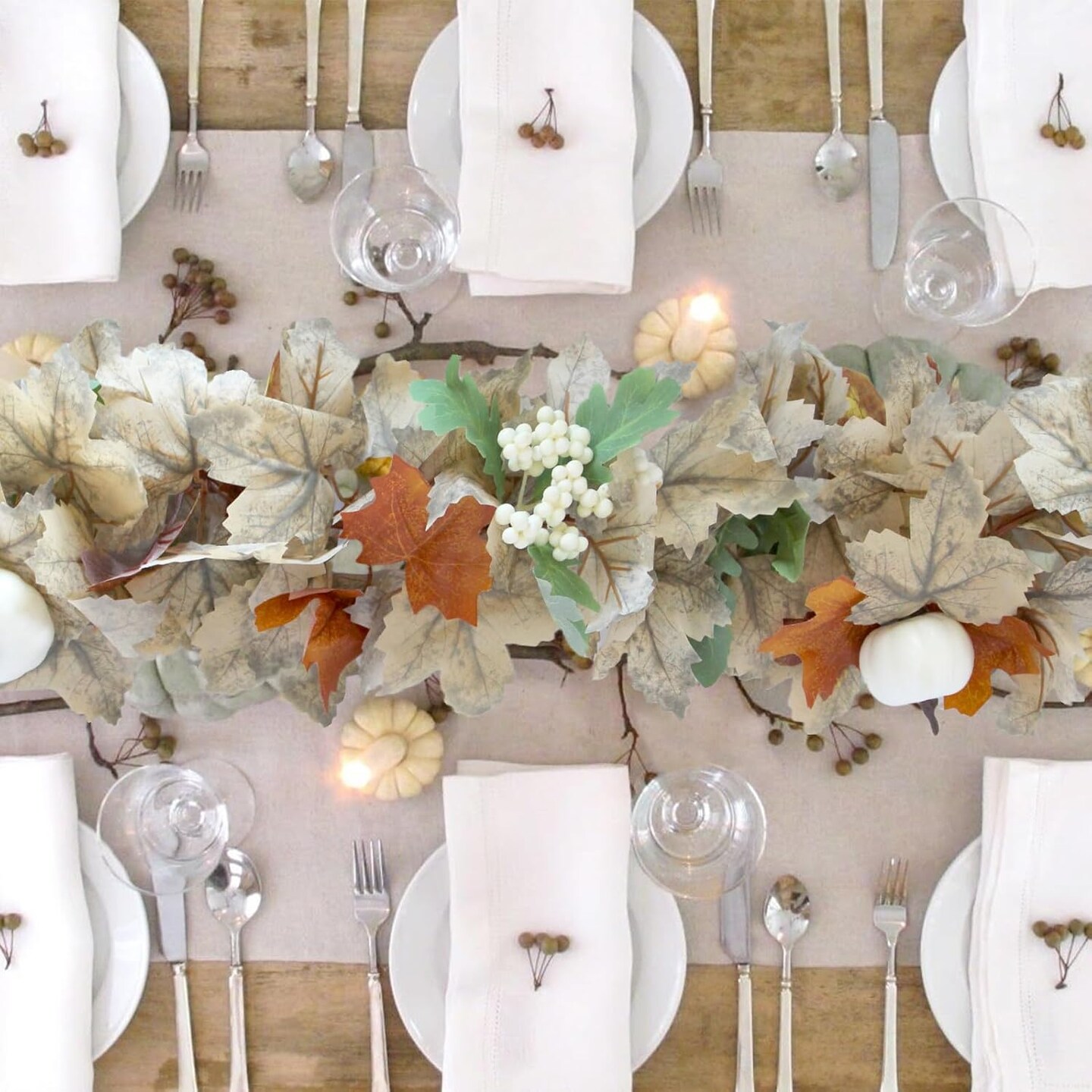 2 Pack Fall Leaf Garlands for Mantle Fireplace, 5.8Ft Autumn Leaves Decor(White)v
