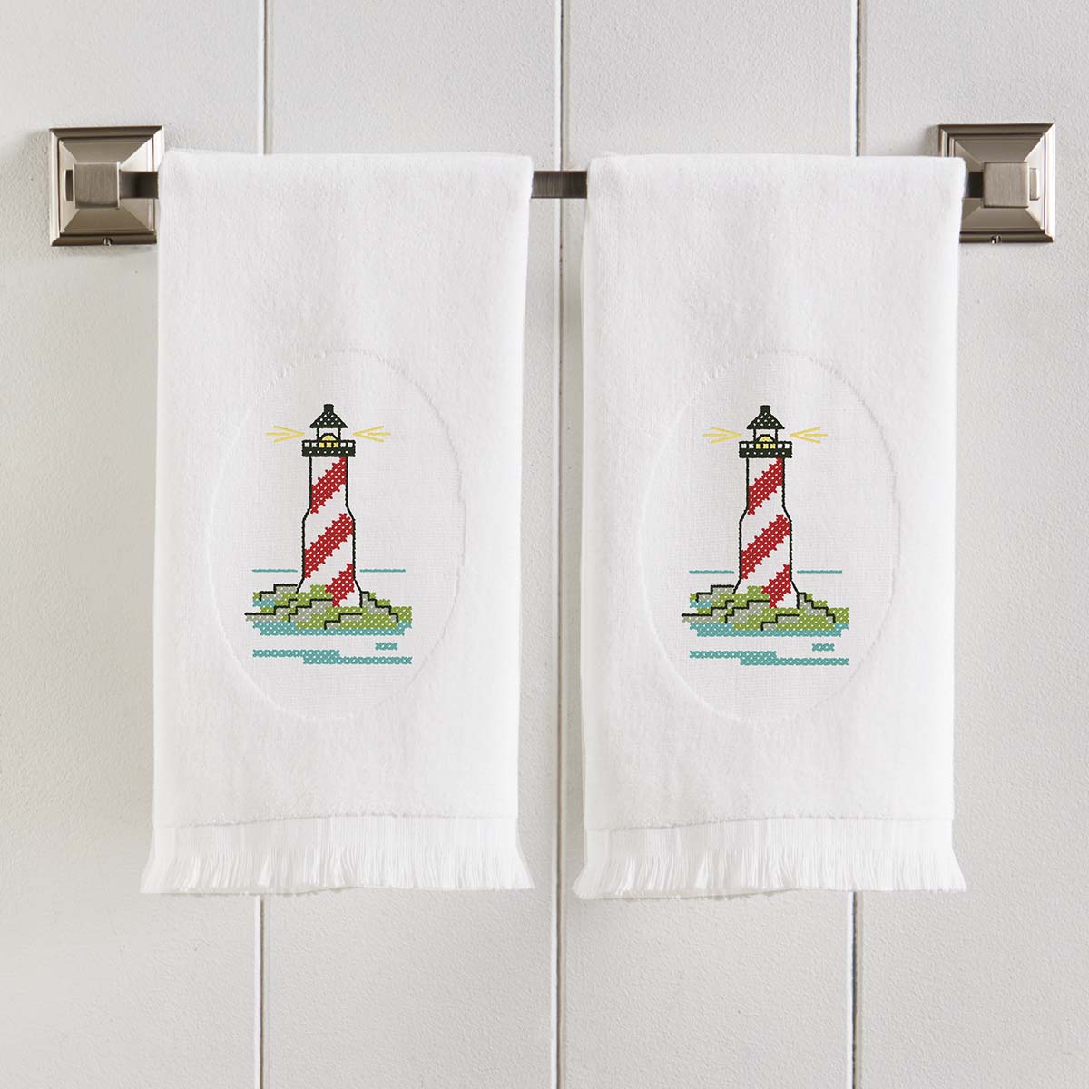 Herrschners Lighthouse Bay Terry Towel Pair Stamped Cross-Stitch