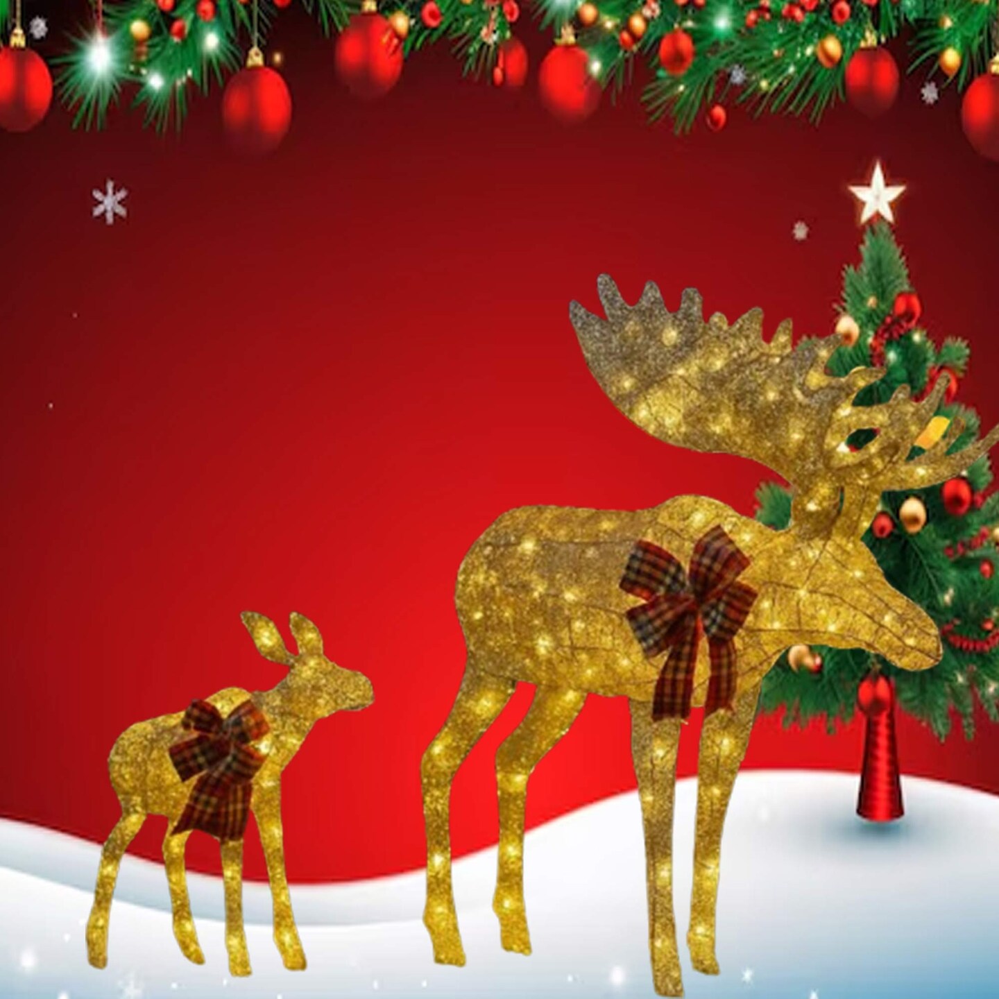 42 Inches and 22 Inches Champagne Thread Reindeer Pair for Wedding Decor