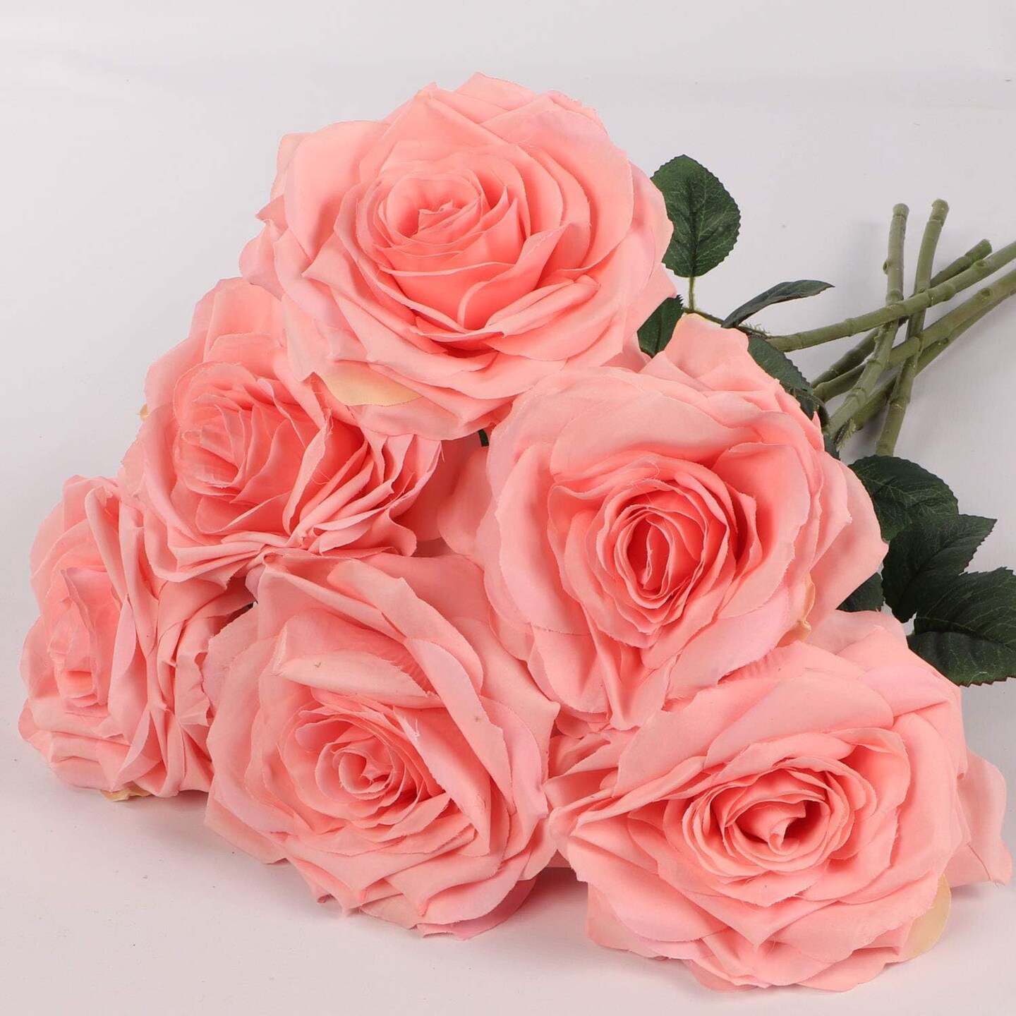 6-Pack 20&#x22; Pink Artificial Rose Stems &#x2013; Realistic Open Blooms &#x26; Lifelike Green Foliage