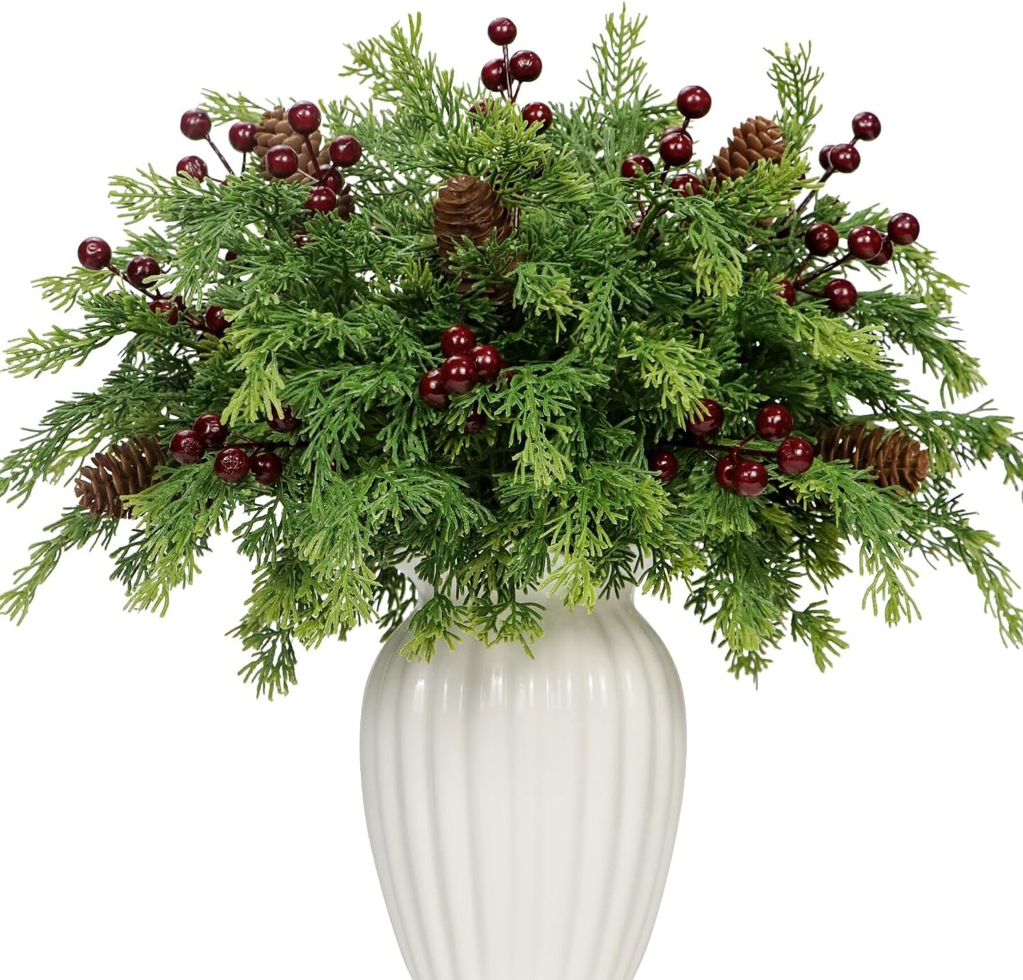 45 Pcs Artificial Pine Stem Berry Pinecones Set (Red Berry) 1"D x 1"W x 1"H