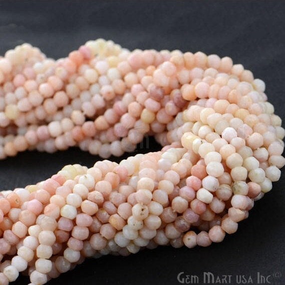 Pink Opal Rondelle Beads, 12.5 Inch Gemstone Strands, Drilled Strung Nugget Beads, Faceted Round, 3-4mm