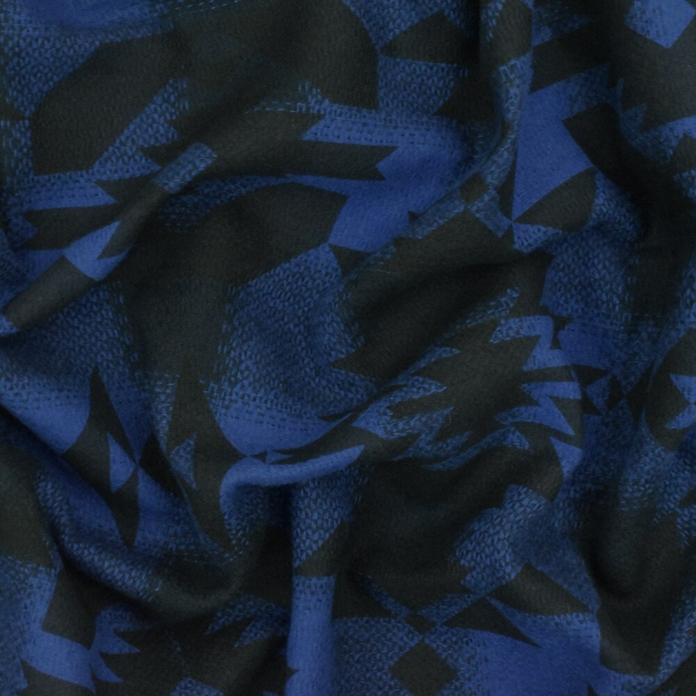 Blue-Black Tribal Printed Cotton Check Dobby Woven Fabric By the Yard