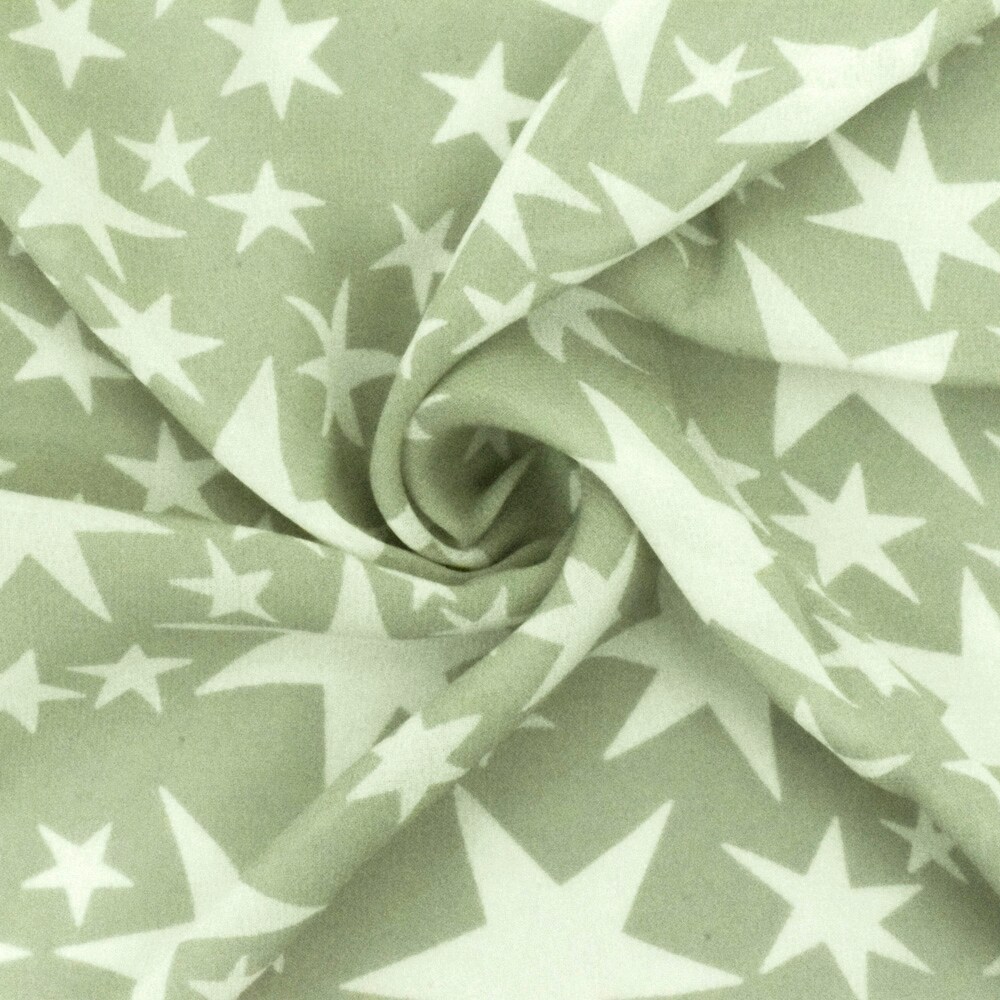 Sage Green-White Shooting Star Printed Rayon Georgette Woven Fabric By the Yard