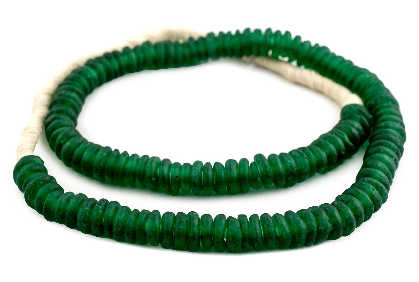 The Bead Chest African Disk Recycled Glass Beads - Full Strand of Eco-Friendly Ghanaian Rondelle Beads (Emerald Green)