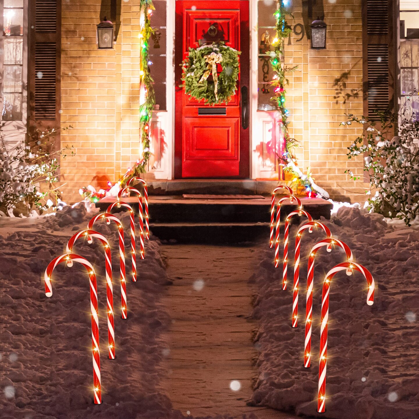 12 Pcs Christmas Candy Cane Pathway Markers Lights, 12&#x201D; Stakes Lights, Outdoor Decorations for Holiday Xmas Indoor Yard Patio Garden Walkway
