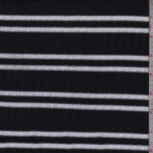 Black/White Double Stripe Poor Boy Rib Knit Fabric By the Yard