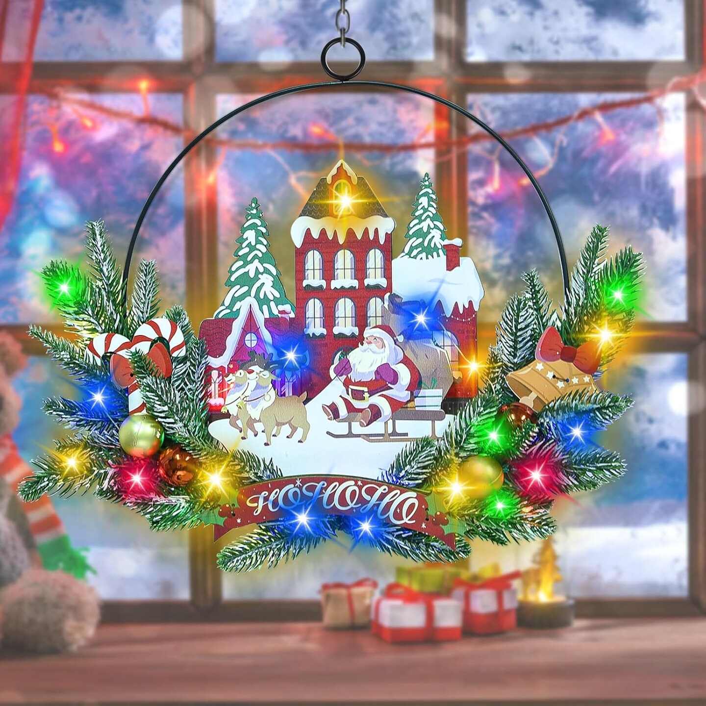 Light up Christmas Wreaths for Front Door (Santa Claus) 2&#x22;D x 13.39&#x22;W x 15.75&#x22;H