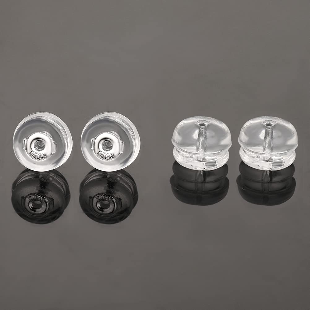 Silicone Earring Backs Replacement | Comfortable Rubber Earring Backings for Stud | Plastic Soft Flat Earing Backs Secure Hypoallergenic Safety Locking (2 Pair 14K White Gold)