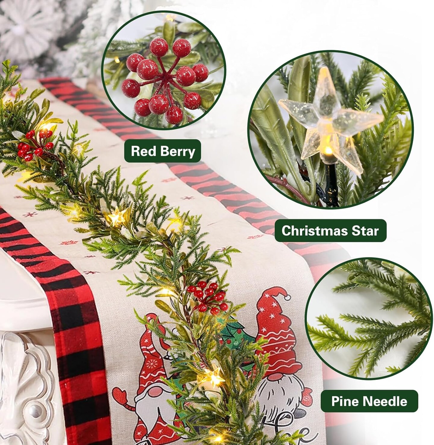 Pre-lit Christmas Garland with Lights, Battery Operated Garland