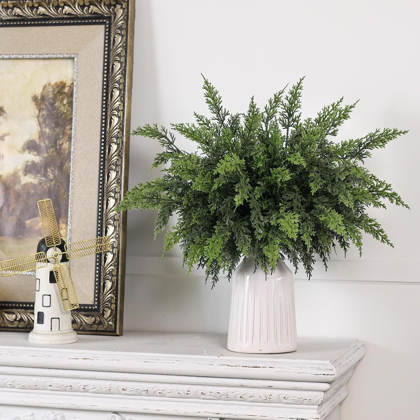 12 Pcs Artificial Cedar Branch Faux Greenery Plants Stem (Green) 8&#x22;D x 8&#x22;W x 18&#x22;H