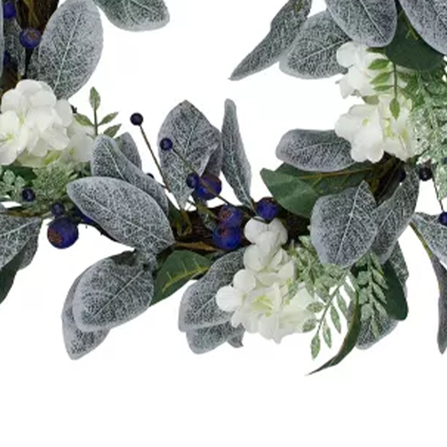 Iced Hydrangea and Blueberry Artificial Christmas Wreath with Glitter 26 Inch