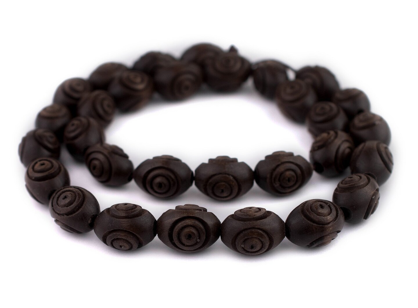 The Bead Chest Carved Vintage-Style Oval Olive Wood Beads from Bethlehem (20x14mm)