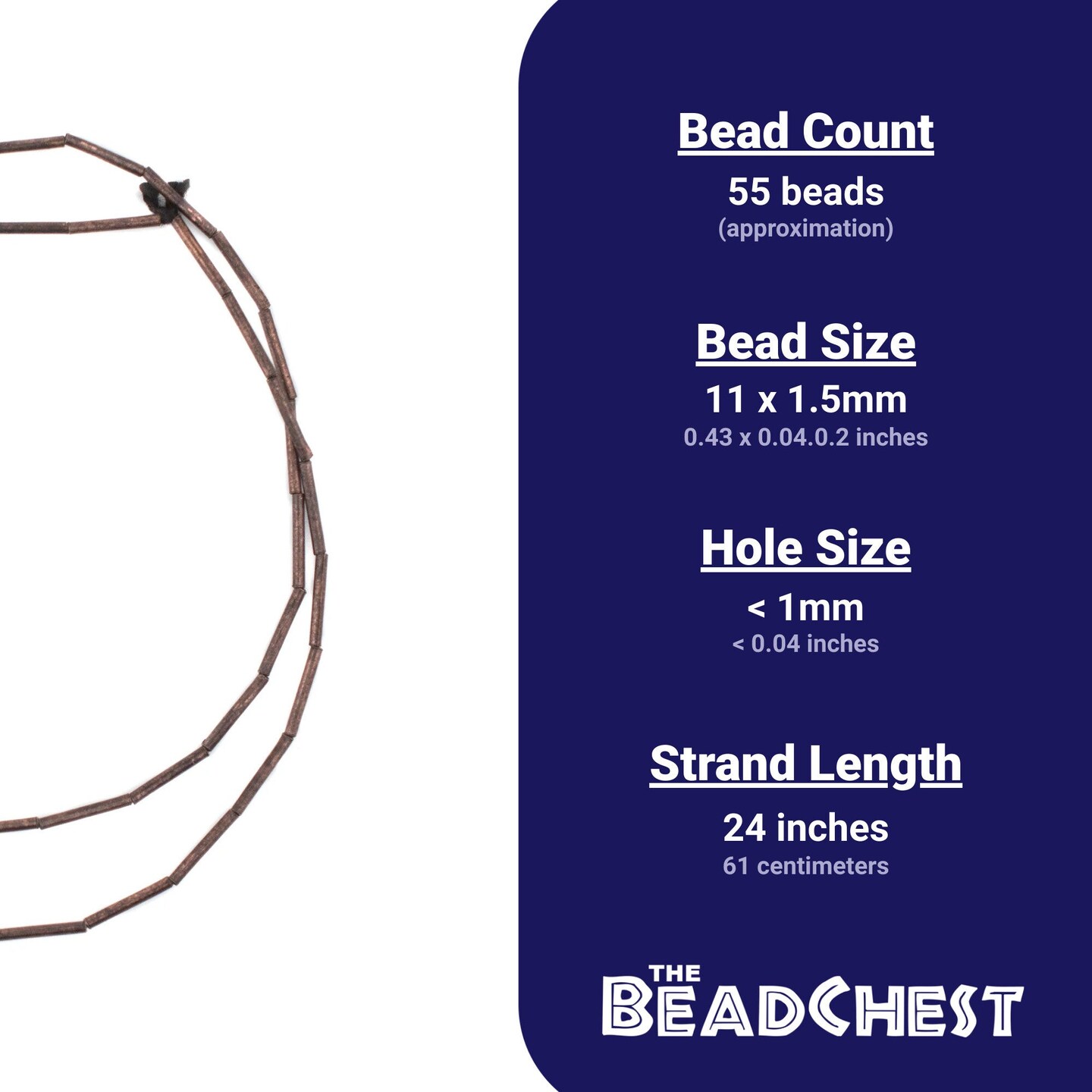 The Bead Chest Antiqued Copper Tube Beads 1.5mm 24 Inch Strand