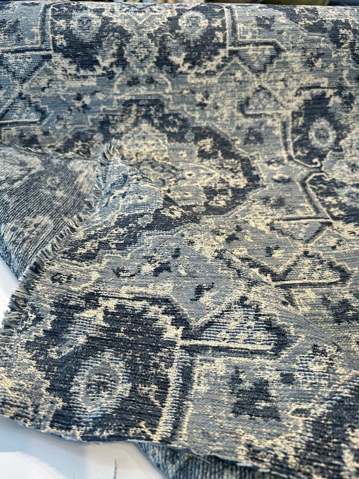 1 Yard Blue Chenille Upholstery Fabric Traditional Pattern Durable 56 Inch Width