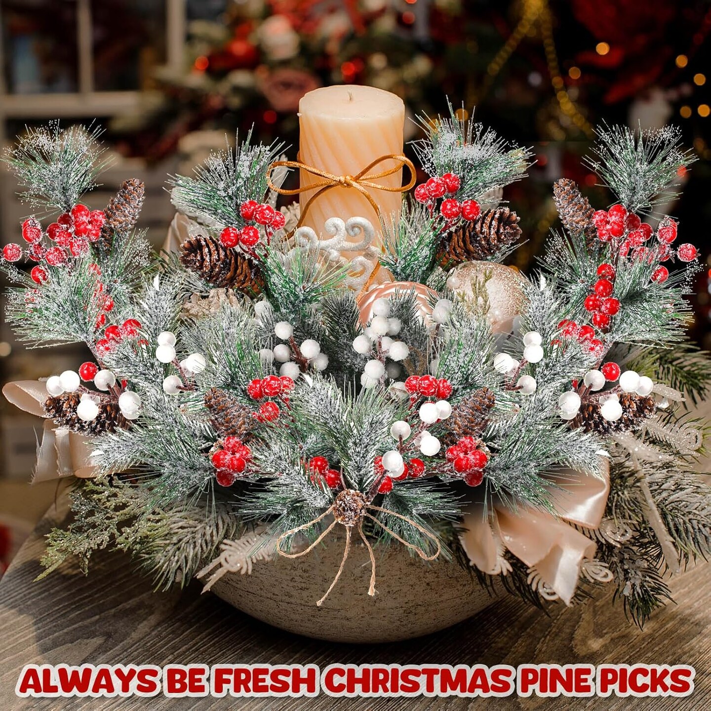 36 PCS Christmas Artificial Pine Branches (Red, Green, Brown, White) 3.93 x 2.55 x 2.55