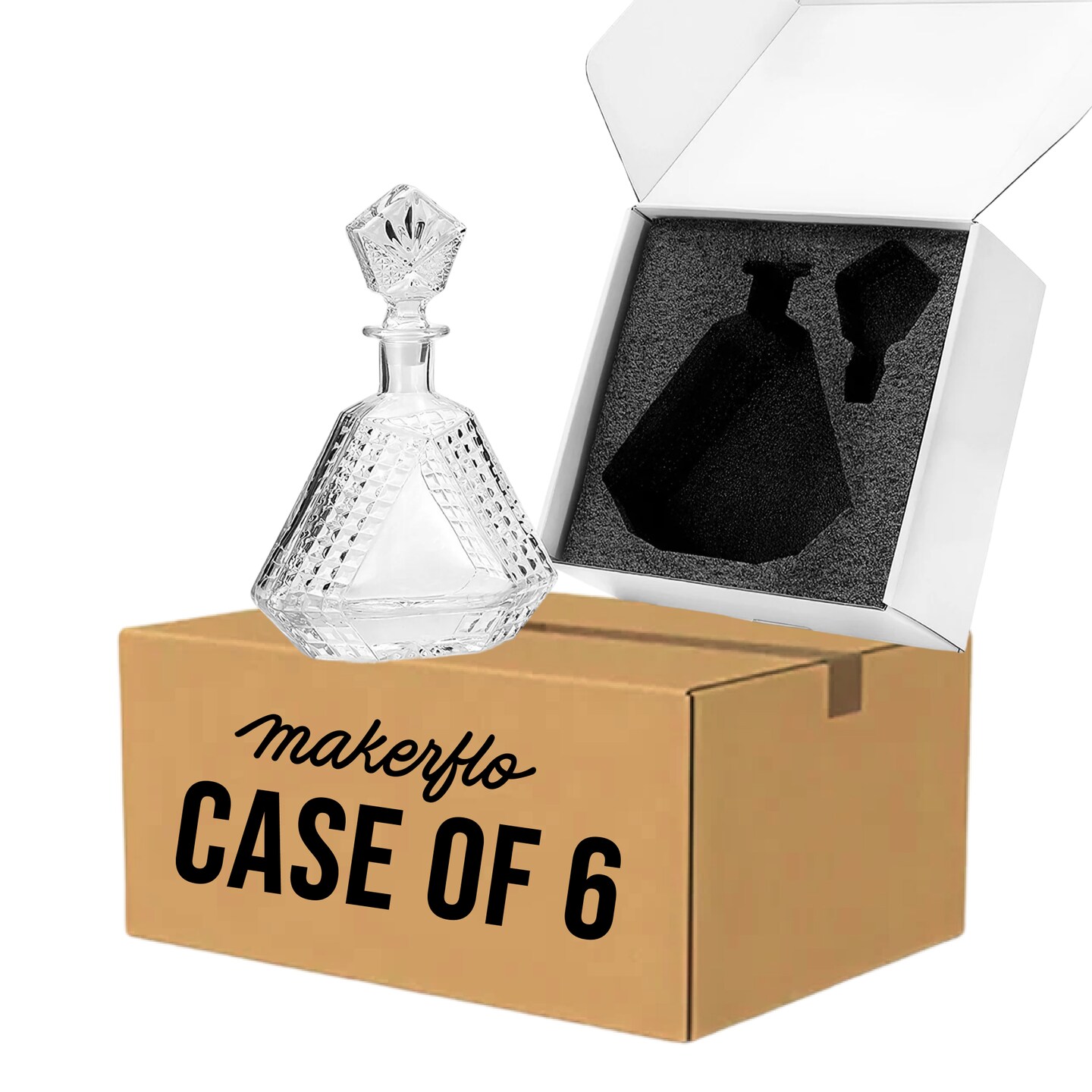 Makerflo Customizable Decanter with Airtight Stopper 22 oz (Case of 6) | Liquor Decanter Bottle for Wine, Scotch, Bar, Ideal for DIY Personalization - Laser Engraving, UV DTF, Vinyl, Epoxy, Individually Wrapped