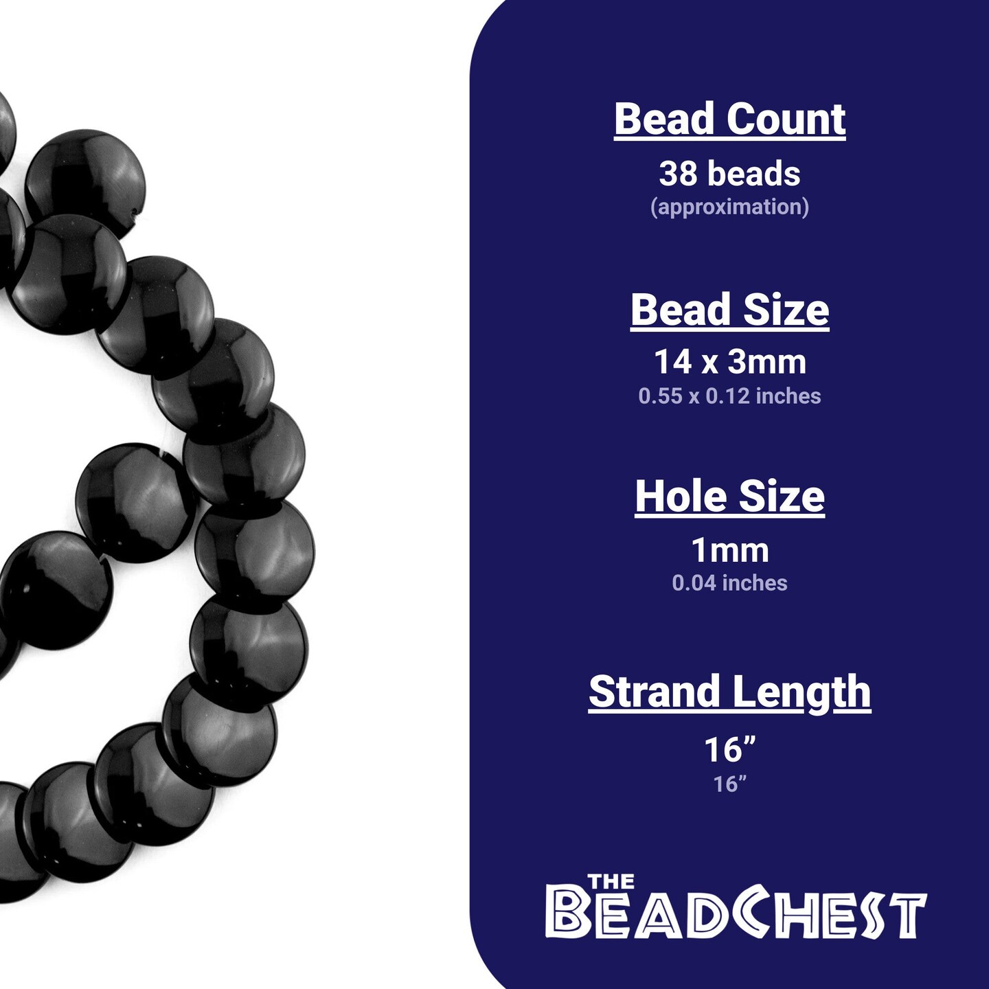 The Bead Chest Flat Circular Onyx Beads (14mm)