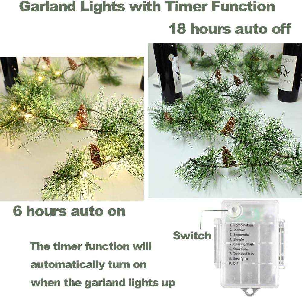 6.56FT Garlands with Timer 30 LED Fairy Lights (Green)