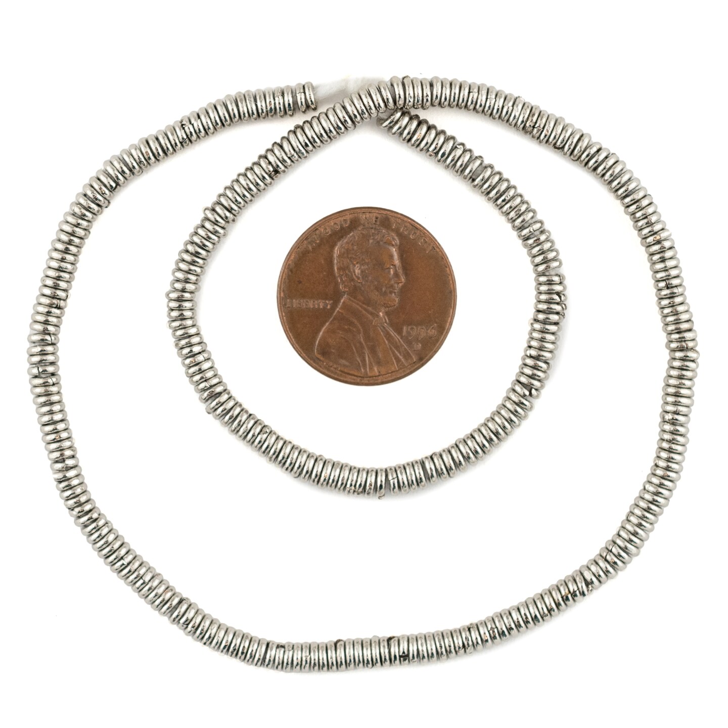 The Bead Chest Kenya Silver Heishi Beads - Full Strand of 3mm African Metal Disk Spacers