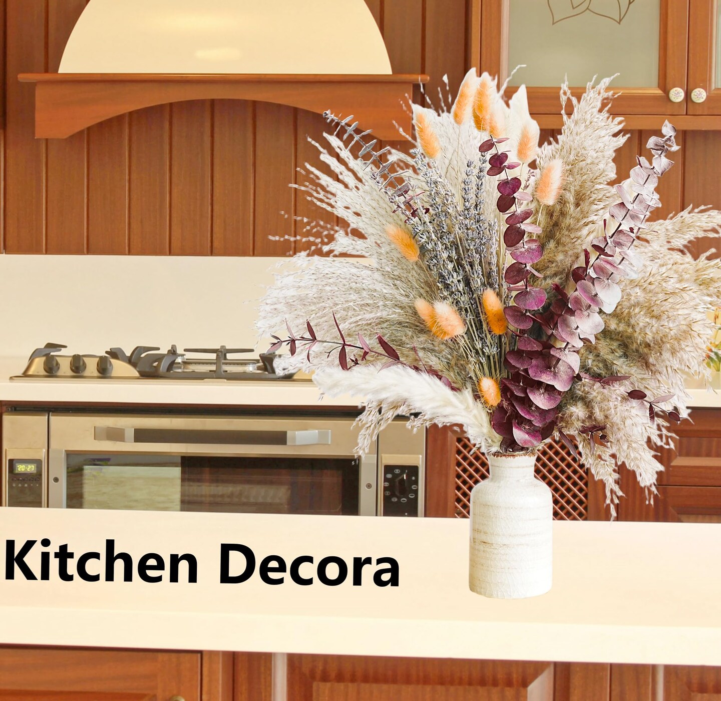 Fall Dried Flower Bouquet with Pampas Grass, Orange Bunny Tails, Lavender &#x26; Red Eucalyptus &#x2013;Boho Fall Decor for Home, Vase, Porch &#x26; thanksgiving &#x2013;Autumn Floral Arrangements for Fall Decorations Indoor