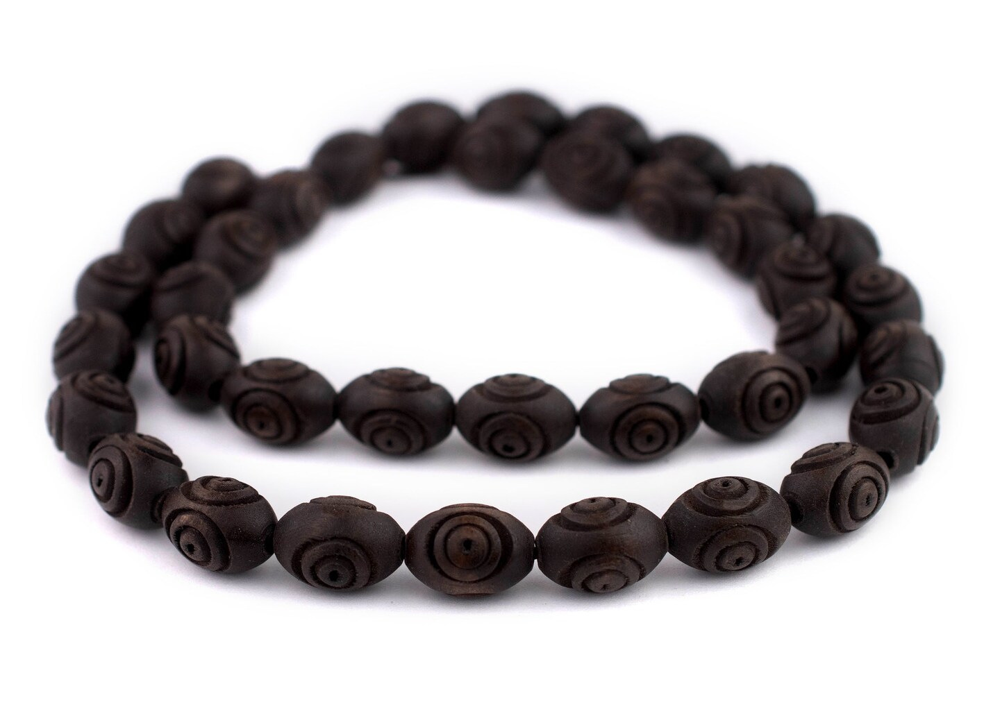 The Bead Chest Carved Vintage-Style Oval Olive Wood Beads from Bethlehem (16x12mm)