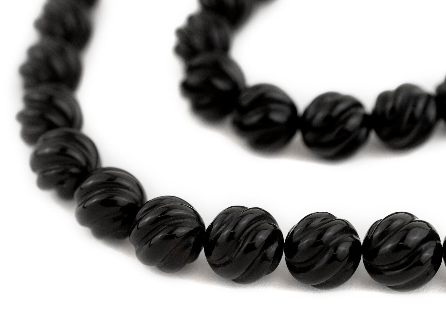 The Bead Chest Carved Swirl Round Onyx Beads 12mm Black Gemstone 16 Inch Strand