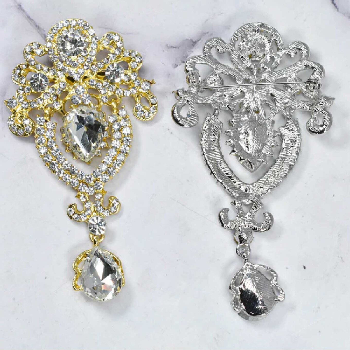 Large Silver Rhinestone Dangling Crown Brooch Pin Accessory for Dresses DIY 4 Inch