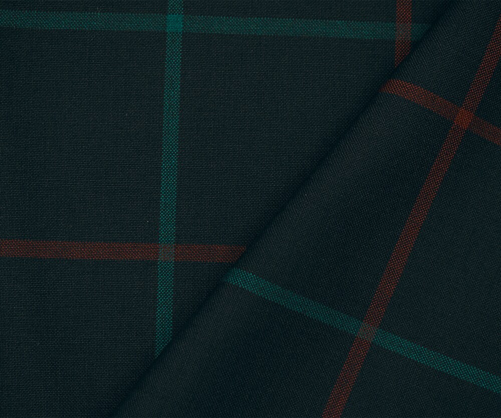 Black-Green-Red Wool Polyester Check Woven Shirting Fabric By the Yard
