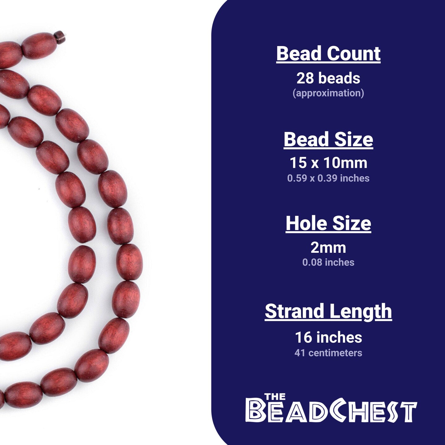 The Bead Chest Cherry Red Oval Natural Wood Beads (15x10mm): Organic Eco-Friendly Wooden Bead Strand for DIY Jewelry, Crafts, Necklace and Bracelet Making