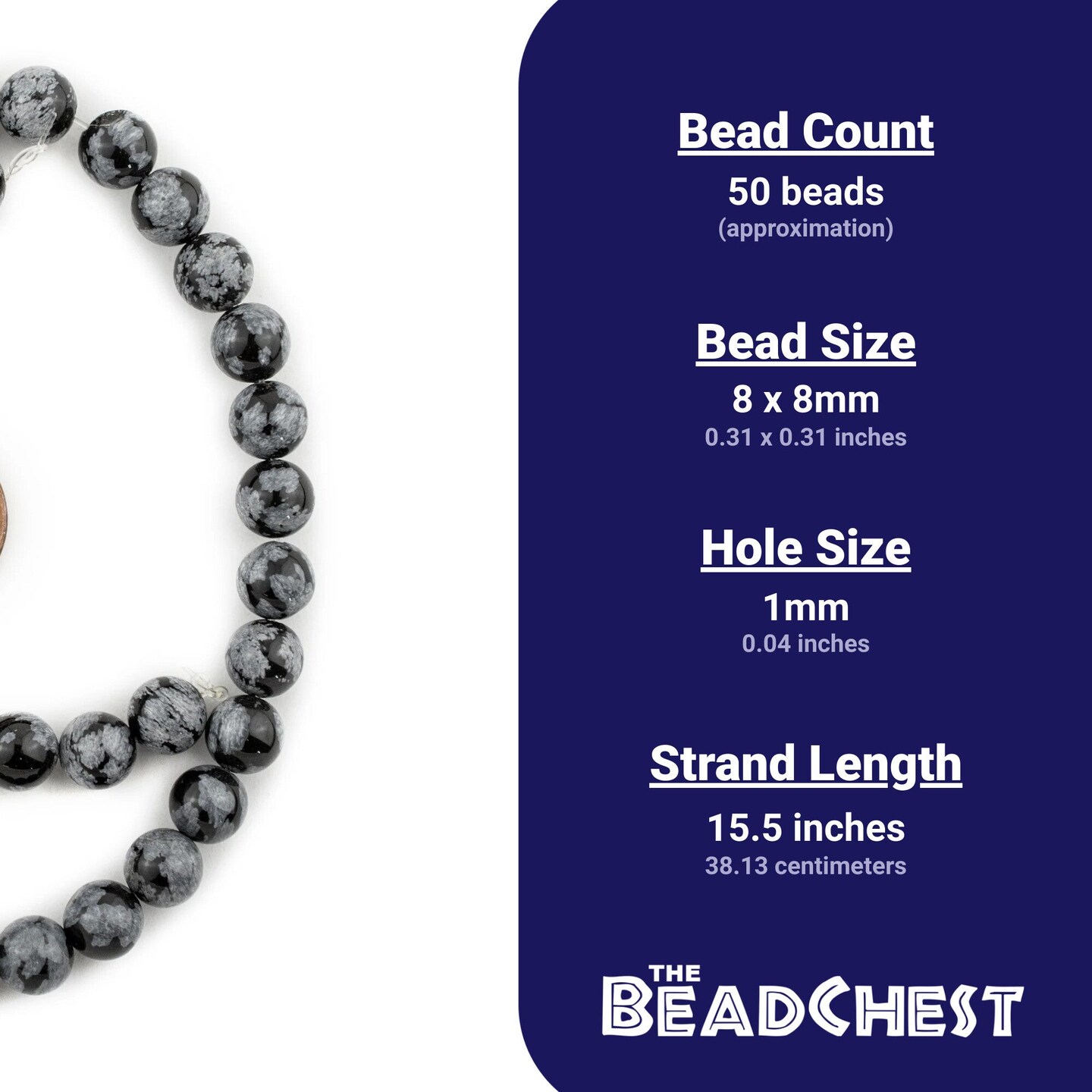 The Bead Chest Round Snowflake Obsidian Beads (8mm)