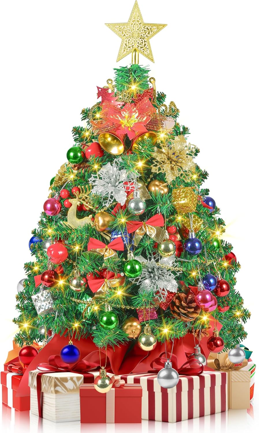 Small Tabletop Christmas Trees with 60 LED Lights (Pine Green) 13.5"D x 13.5"W x 24"H
