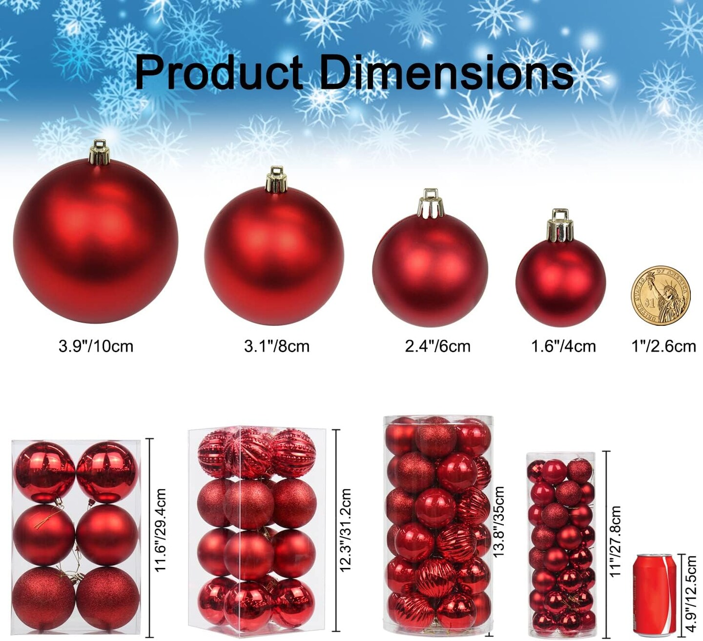 Large Christmas Balls Shatterproof Ornaments (Red)