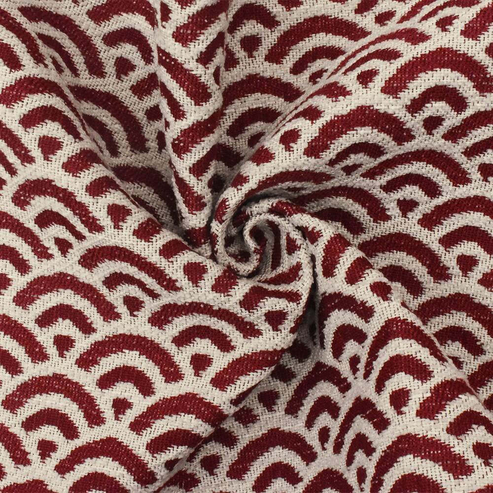 Red-Ivory Scallop Scale Poly Acrylic Chenille Damask Woven Home Decorating Fabric By the Yard