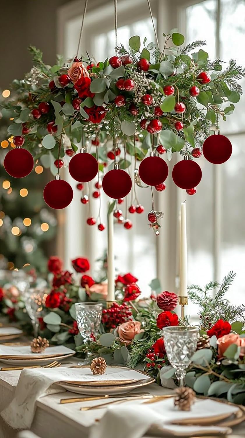 30PCS Velvet Christmas Ball Ornaments Set (Burgundy Red)