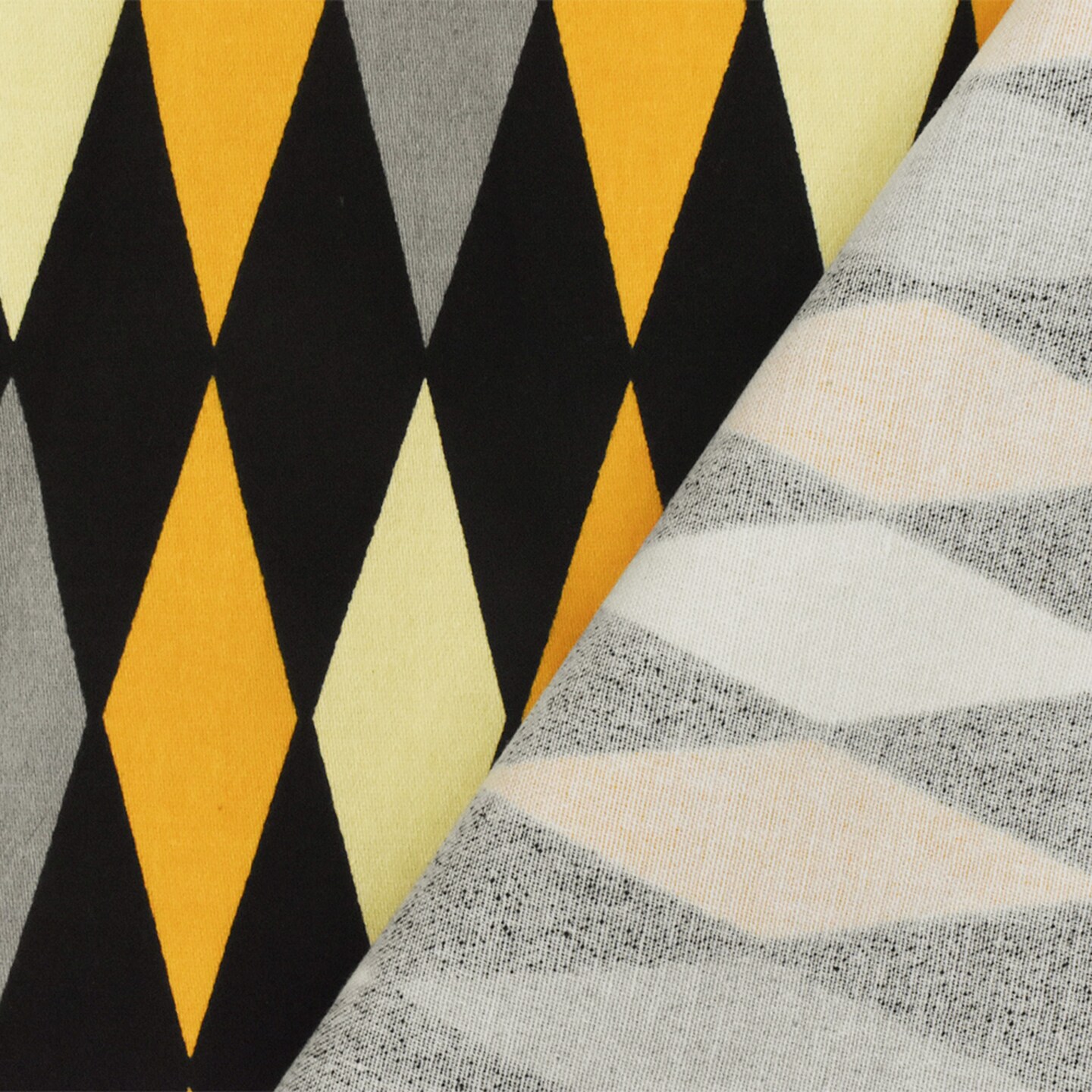Yellow-Black-Multi Diamond Print Stretch Cotton Spandex Twill Sateen Fabric By the Yard