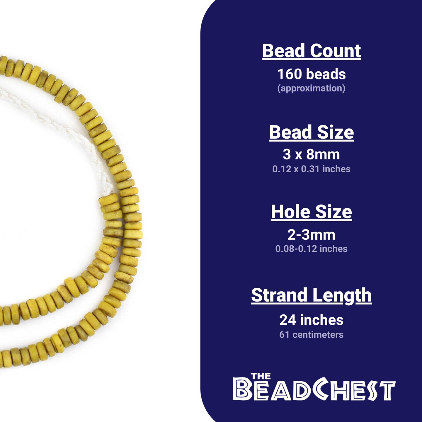 The Bead Chest Vintage-Style Yellow Java Glass Button Beads (8mm)