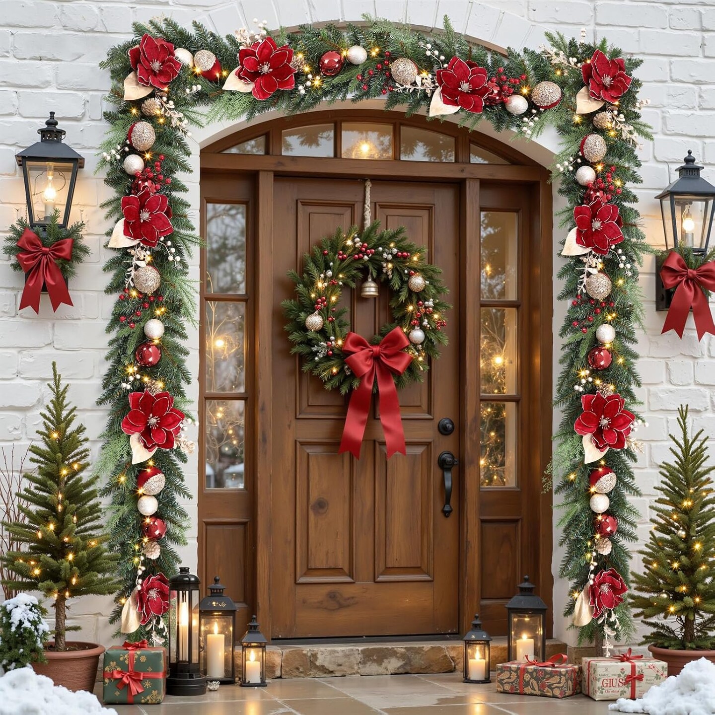 8.9FT Prelit Christmas Garland with Multi-Color LED Lights, Battery-Operated Timer,