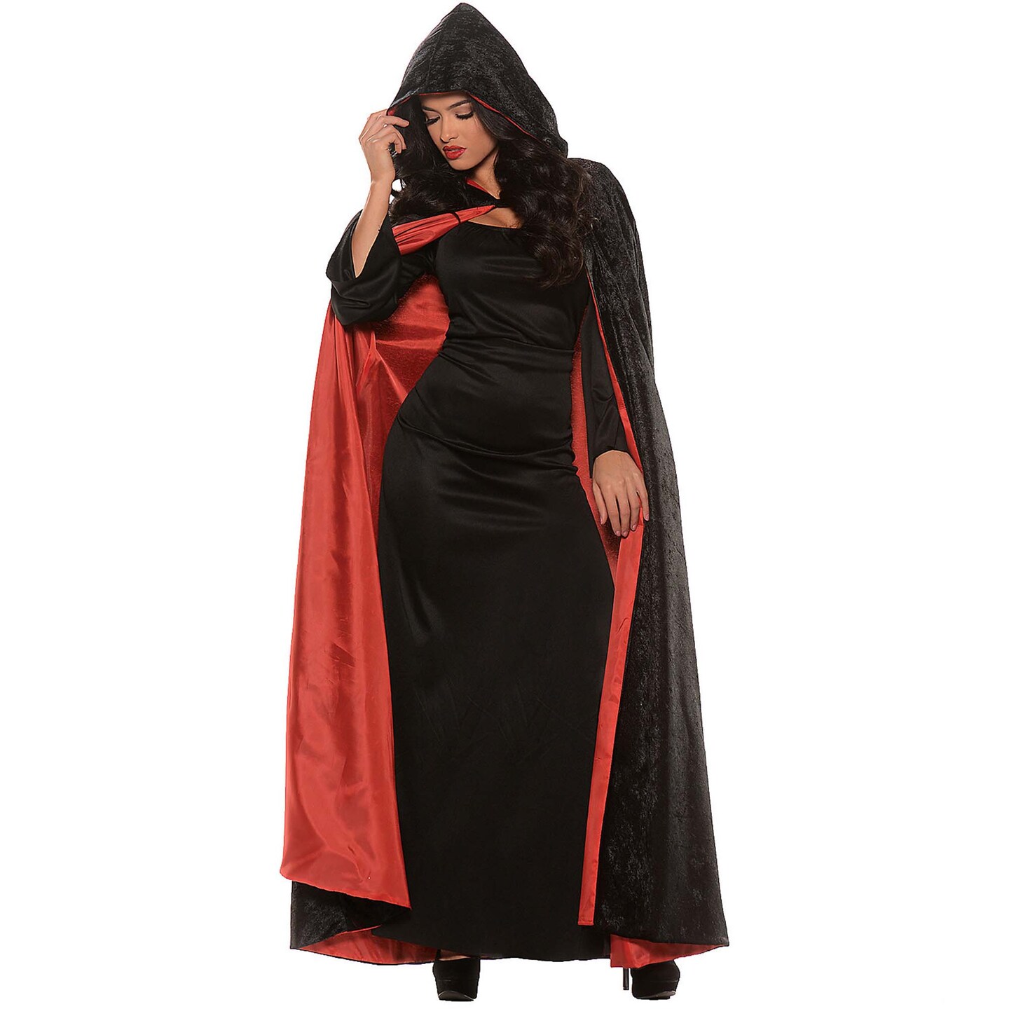 Adults Hooded Velvet Cape Red Lining Halloween Vampire Sorceress Outfit