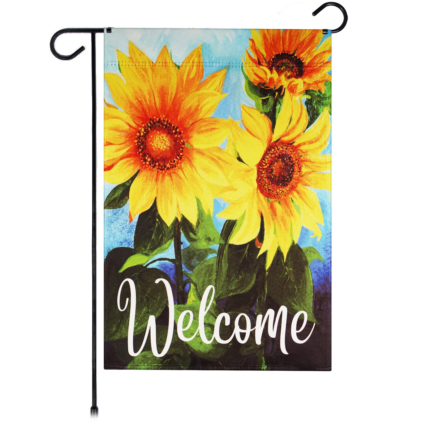 G128 Garden Flag Welcome Sunflowers Blue Sky | 12x18 Inch | Printed Blockout Polyester - Everyday Decoration