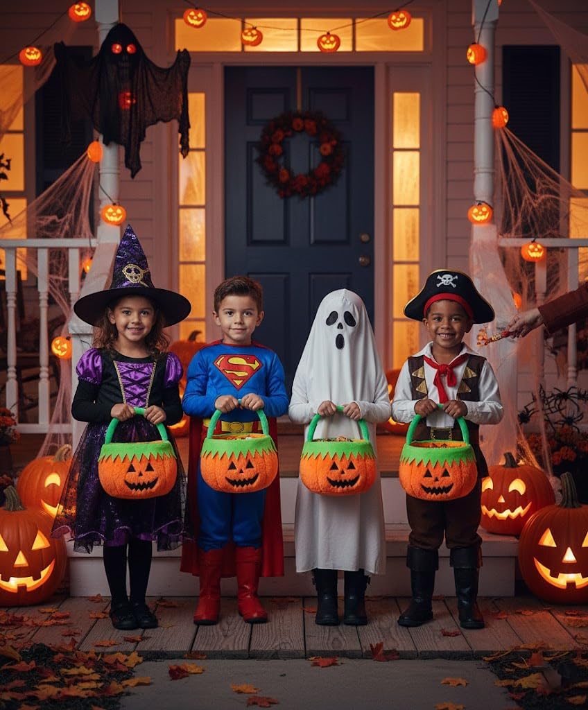 Plush Halloween Bucket for Trick or Treat (Orange) 1"L x 2"W x 2"H