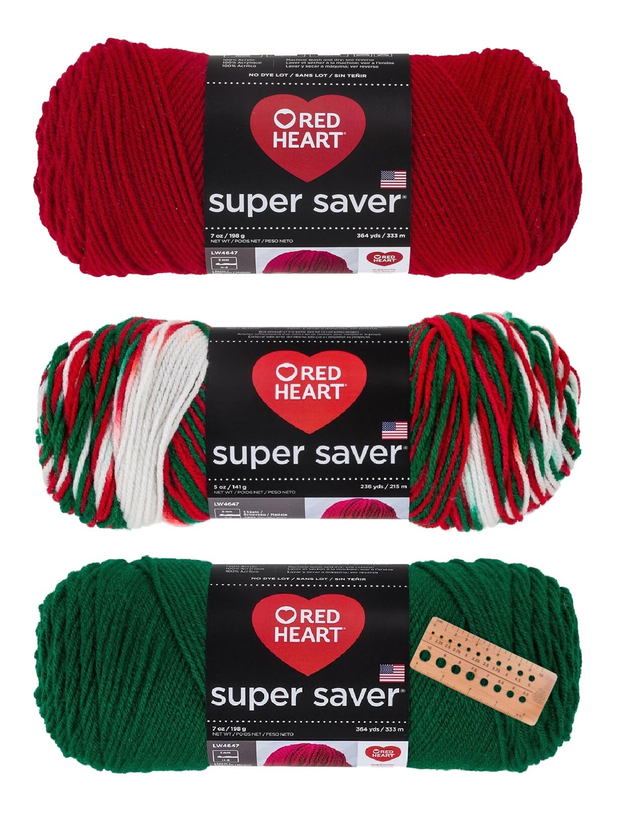 Red Heart - Super Saver Yarn - 3 Balls Assorted Colors (Christmas 1)
