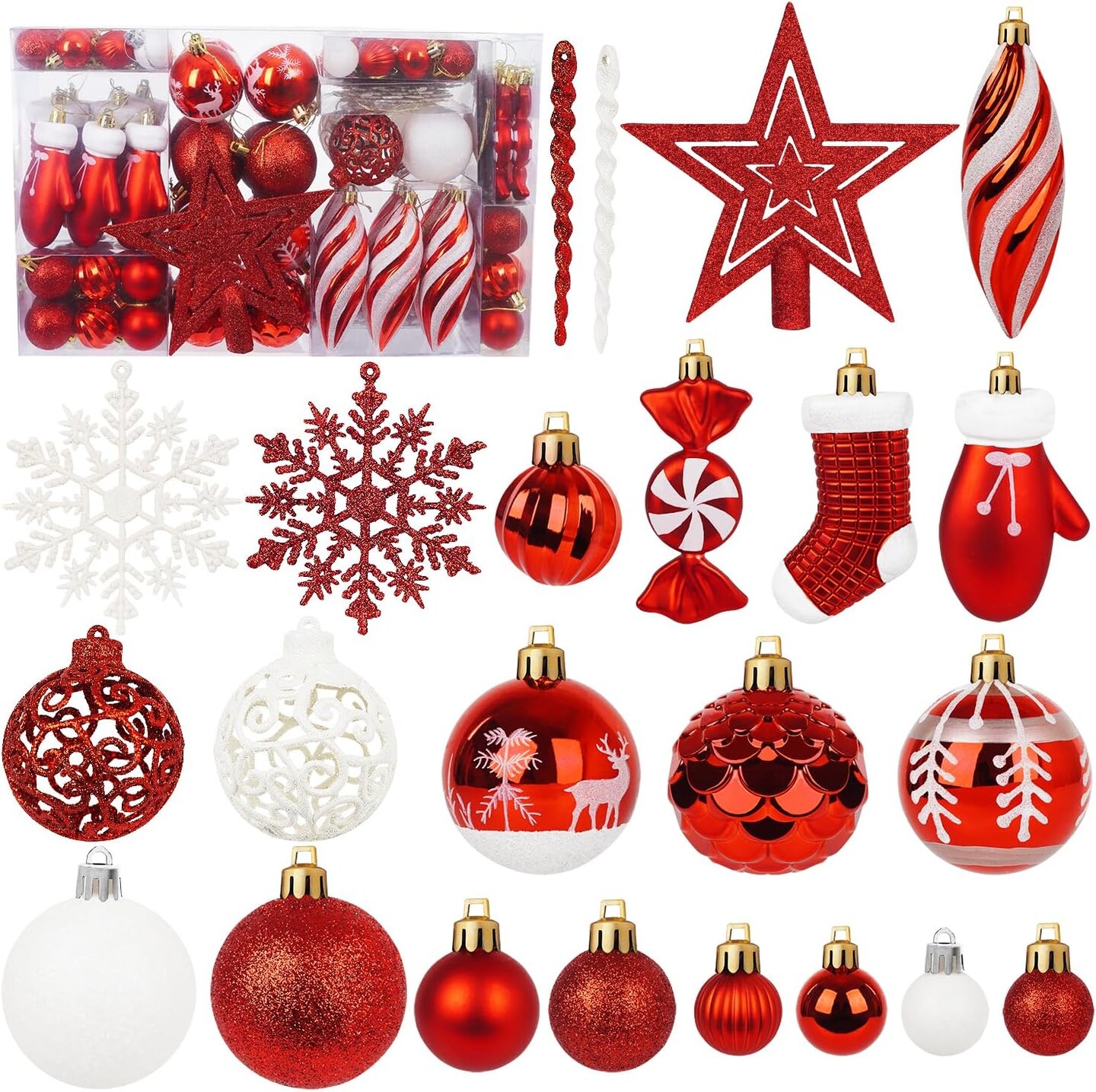 135 Pcs Christmas Ball Ornaments Set (Red)