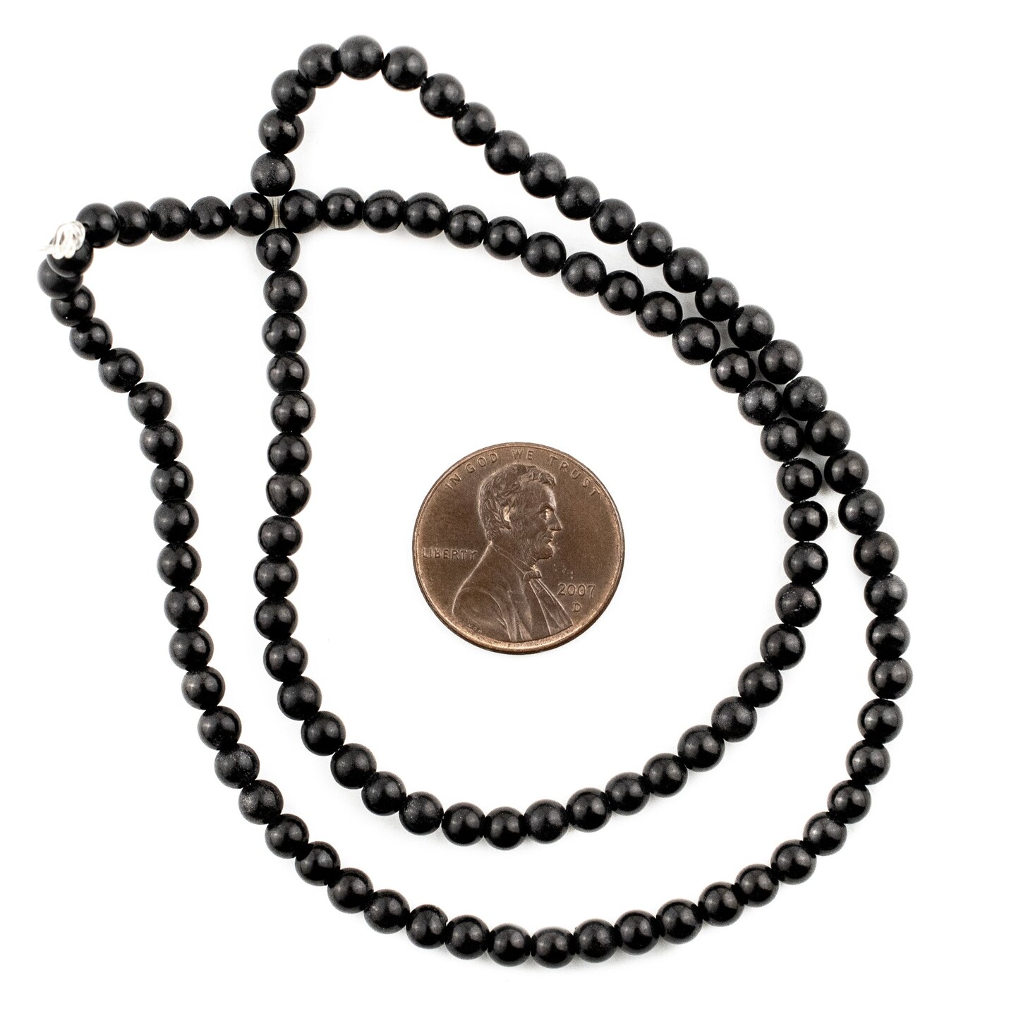 The Bead Chest Semi-Polished Round Onyx Beads 4mm Black Gemstone 16”