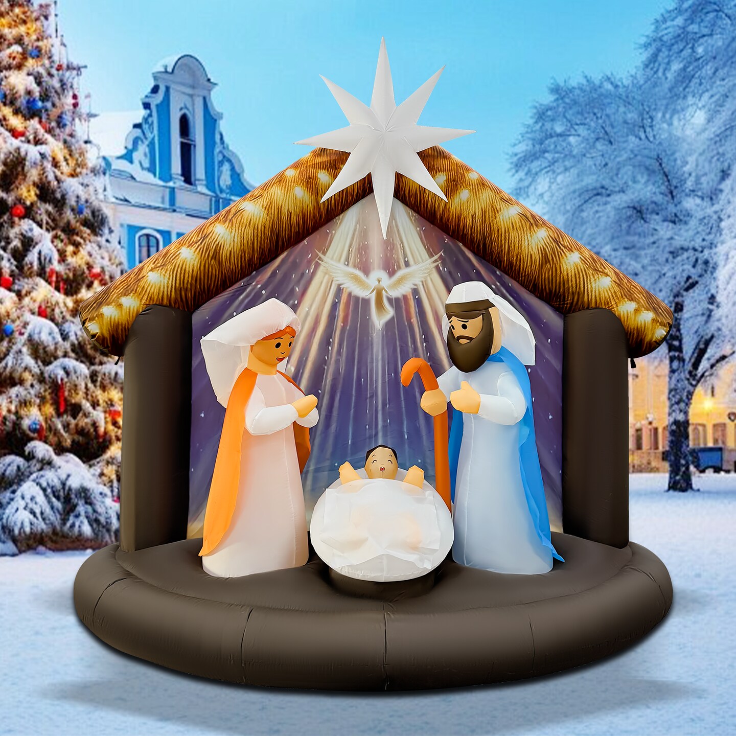 GOOSH 7.5FT Nativity Scene Inflatable with LED Lights for Outdoor Christmas Yard Display