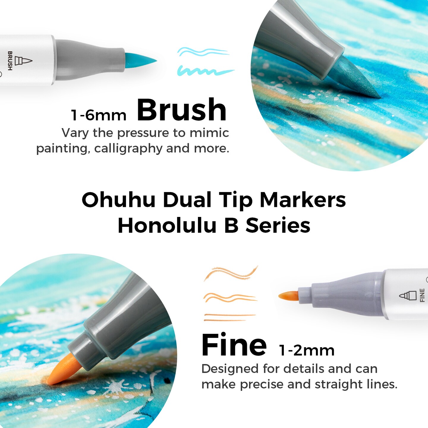 Ohuhu Honolulu B 48/96 Pastel Colors Markers Alcohol Based - Brush & Fine Dual Tips - Sweetness & Blossoming Color Sets