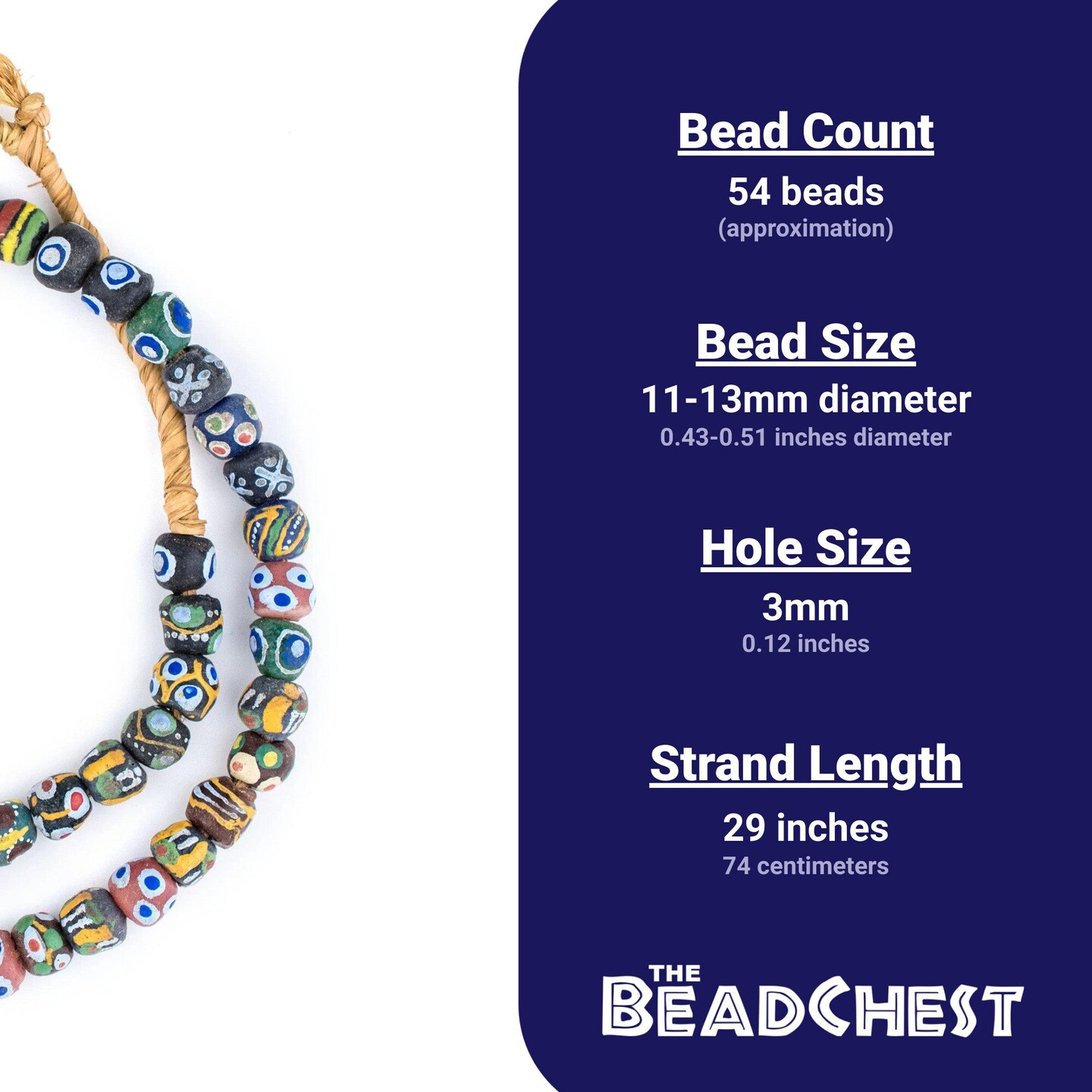 The Bead Chest Painted African Krobo Beads - Full Strand of Ghanaian Tribal Glass Beads for Necklace or Jewelry Making (Mixed Medley)